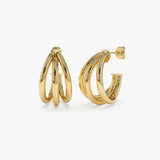 14k Triple Row Hoop Earrings 14K Gold Ferkos Fine Jewelry