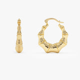 14k Bamboo Style Hoop Earrings 14K Gold Ferkos Fine Jewelry