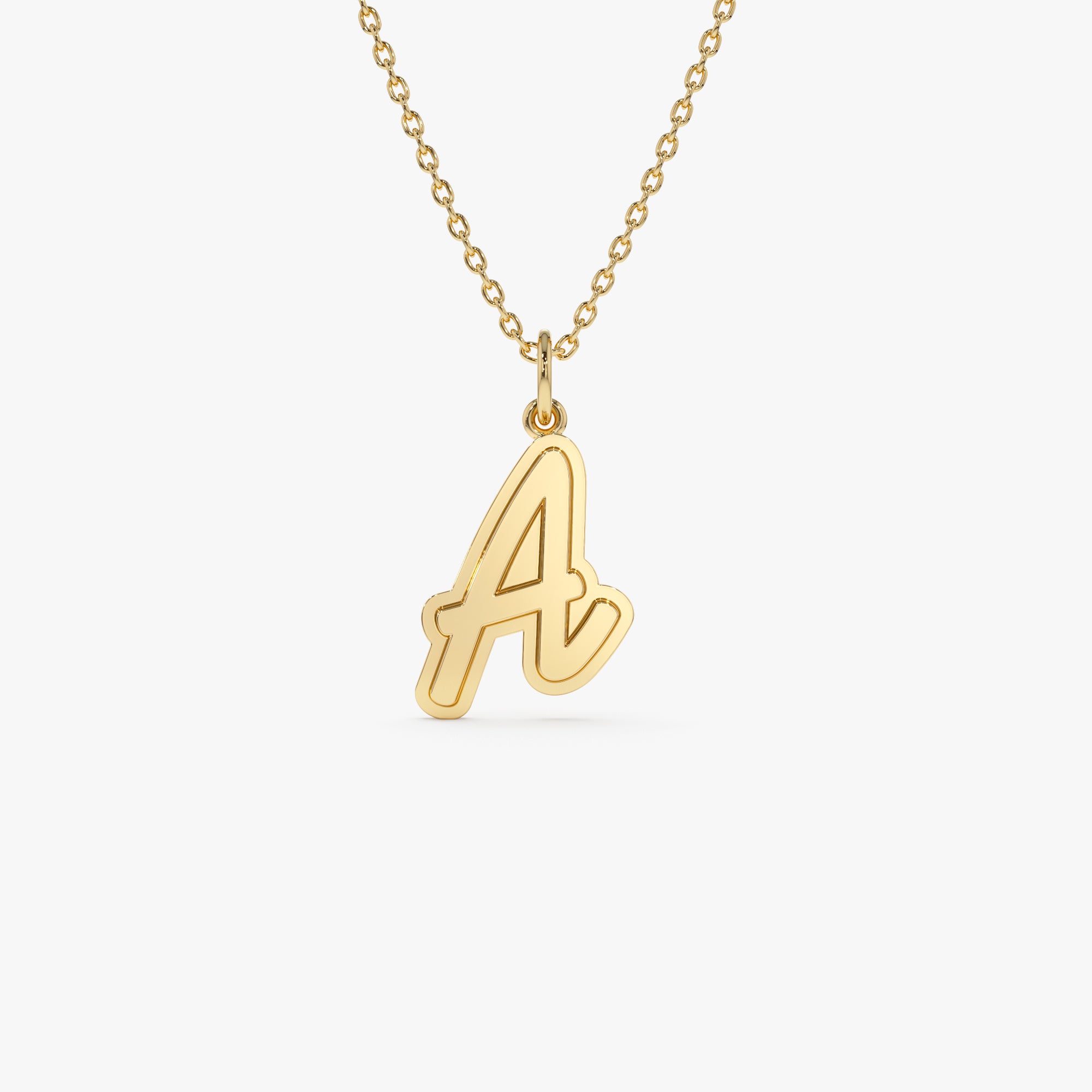 14K Solid Gold Script Font Initial Layered 3D Necklace 14K Gold Ferkos Fine Jewelry