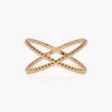 14K Gold Beaded Band Criss Cross Statement Ring 14K Rose Gold Ferkos Fine Jewelry