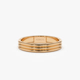 14k 3.5MM Multi Lined Gold Wedding Ring 14K Rose Gold Ferkos Fine Jewelry