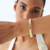 14K Flush Set Diamond Bangle with Pave Edges Ferkos Fine Jewelry