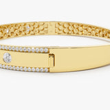 14K Flush Set Diamond Bangle with Pave Edges Ferkos Fine Jewelry