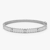 14k Gold Ribbed Diamond Bangle Bracelet 14K White Gold Ferkos Fine Jewelry