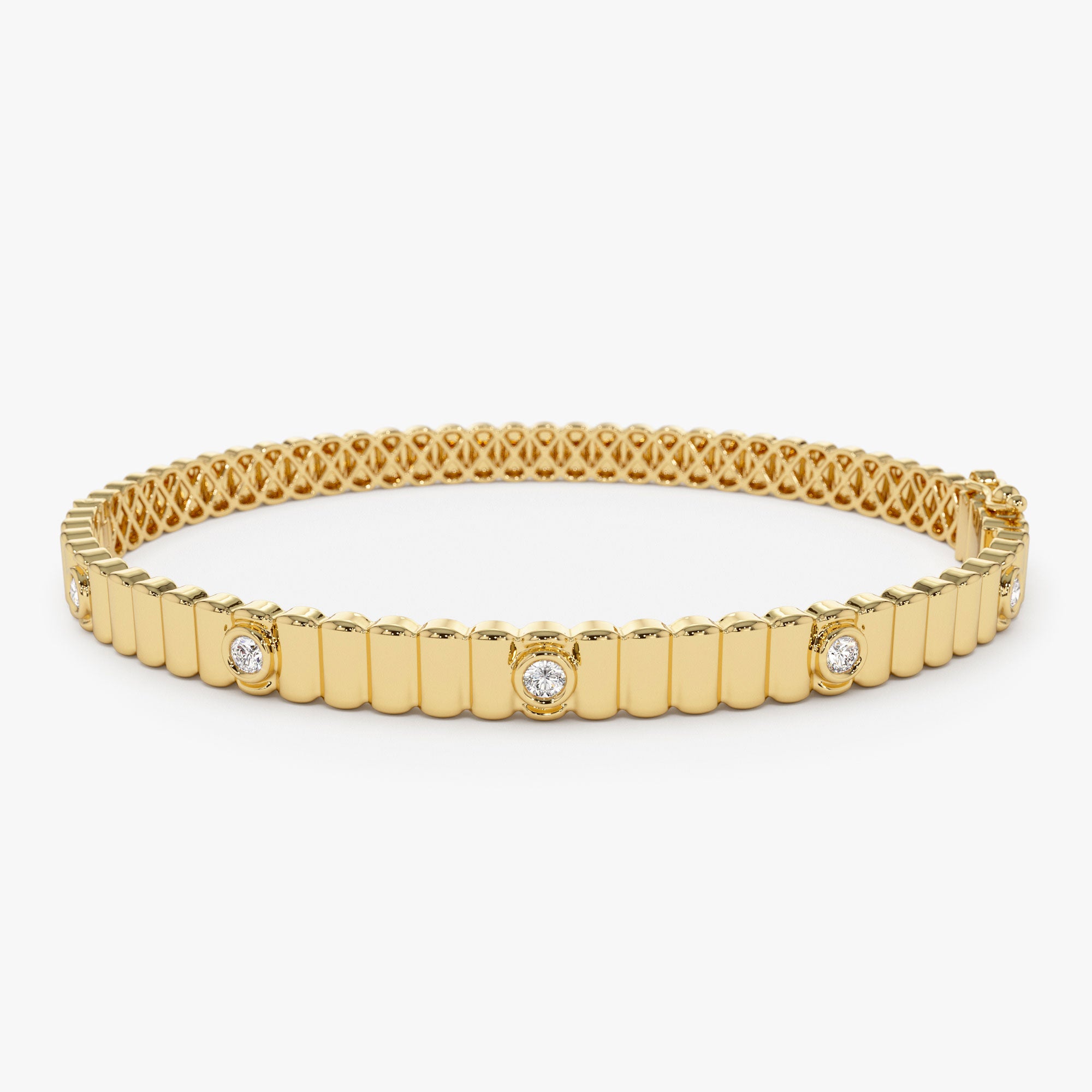 14k Gold Ribbed Diamond Bangle Bracelet 14K Gold Ferkos Fine Jewelry