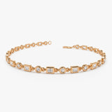 14K Gold Round and Baguette Diamond Bracelet 14K Rose Gold Ferkos Fine Jewelry