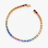 14K Gold Rainbow Emerald Cut Gemstone Tennis Bracelet Ferkos Fine Jewelry