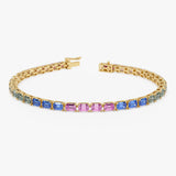14K Gold Rainbow Emerald Cut Gemstone Tennis Bracelet Ferkos Fine Jewelry
