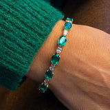15.75 ctw 14k Lab Grown Colombian Oval Emerald and Oval Diamond Bracelet - Molly Ferkos Fine Jewelry