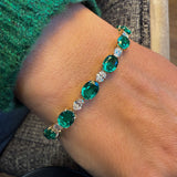 15.75 ctw 14k Lab Grown Colombian Oval Emerald and Oval Diamond Bracelet - Molly Ferkos Fine Jewelry