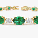 15.75 ctw 14k Lab Grown Colombian Oval Emerald and Oval Diamond Bracelet - Molly Ferkos Fine Jewelry