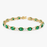 15.75 ctw 14k Lab Grown Colombian Oval Emerald and Oval Diamond Bracelet - Molly 14K Gold Ferkos Fine Jewelry