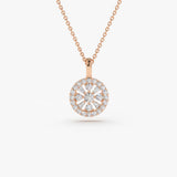 14K Rose Baguette and Round Diamond Charm Necklace