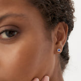 14K Princess-Cut Sapphire Stud Earrings with Diamond Halo Ferkos Fine Jewelry