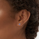 14K Princess-Cut Sapphire Stud Earrings with Diamond Halo Ferkos Fine Jewelry