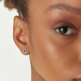 14K Princess-Cut Sapphire Stud Earrings with Diamond Halo Ferkos Fine Jewelry