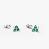 14K Tiny Trio Emerald Earrings 14K White Gold Ferkos Fine Jewelry