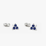14K Tiny Trio Sapphire Earrings 14K White Gold Ferkos Fine Jewelry
