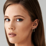 14k Rose Bezel Setting Diamond Studs Chain Earrings Ferkos Fine Jewelry