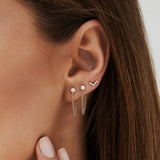 14k Rose Minimal Baguette and Round Diamond Earrings Ferkos Fine Jewelry