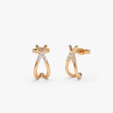 14k Criss Cross Half Hoop Diamond Stud 14K Rose Gold Ferkos Fine Jewelry