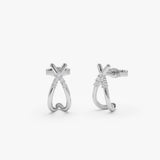 14k Criss Cross Half Hoop Diamond Stud 14K White Gold Ferkos Fine Jewelry