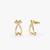 14k Criss Cross Half Hoop Diamond Stud 14K Gold Ferkos Fine Jewelry