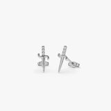 14k Gold Mini Sword Diamond Earrings 14K White Gold Ferkos Fine Jewelry