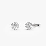 14K Petite Flower Design Diamond Stud Earrings 14K White Gold Ferkos Fine Jewelry