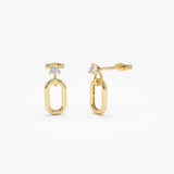 14k Dainty Dangline Oval Link Diamond Earrings 14K Gold Ferkos Fine Jewelry