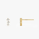 14k Three Stone Brilliant Diamond Studs 0.35 ctw Ferkos Fine Jewelry