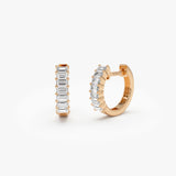 14k Distinctive Baguette Diamond Huggies 14K Rose Gold Ferkos Fine Jewelry