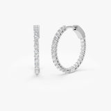 14Kt 21.5MM Inside Out Diamond Hoops 14k White Gold Ferkos Fine Jewelry
