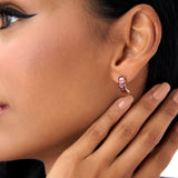 14K Emerald Cut Garnet Half Hoop Earrings Ferkos Fine Jewelry