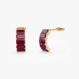 14K Emerald Cut Garnet Half Hoop Earrings Ferkos Fine Jewelry