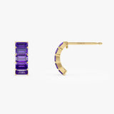 14K Emerald Cut Amethyst Half Hoop Earrings Ferkos Fine Jewelry