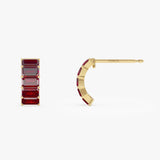 14K Emerald Cut Garnet Half Hoop Earrings Ferkos Fine Jewelry