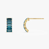 14K Emerald Cut London Blue Topaz Half Hoop Earrings Ferkos Fine Jewelry
