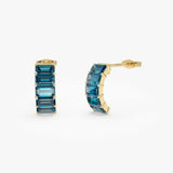 14K Emerald Cut London Blue Topaz Half Hoop Earrings 14K Gold Ferkos Fine Jewelry