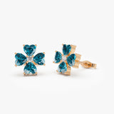 14k London Blue Topaz Four Leaf Clover Studs Ferkos Fine Jewelry