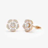14k Baguette & Round Diamond Unique Flower Earrings Ferkos Fine Jewelry