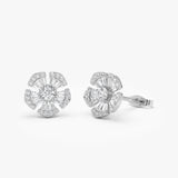 14k Baguette & Round Diamond Unique Flower Earrings Ferkos Fine Jewelry