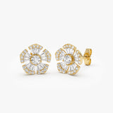 14k Baguette & Round Diamond Unique Flower Earrings Ferkos Fine Jewelry