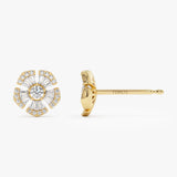 14k Baguette & Round Diamond Unique Flower Earrings Ferkos Fine Jewelry