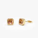 14K Asscher Cut Citrine Stud Earrings 14k Gold Ferkos Fine Jewelry