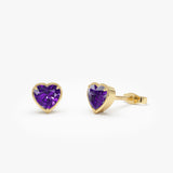 14K Heart Shaped Amethyst Stud Earrings Ferkos Fine Jewelry