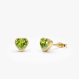 14K Heart Shaped Peridot Stud Earrings 14k Gold Ferkos Fine Jewelry