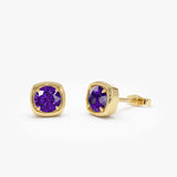 14K Cushion Shaped Round Amethyst Stud Earrings 14k Gold Ferkos Fine Jewelry