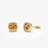 14K Cushion Shaped Round Citrine Stud Earrings 14k Gold Ferkos Fine Jewelry