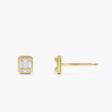 14k Baguette and Round Illusion Setting Diamond Studs Ferkos Fine Jewelry